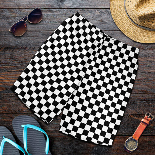 Black And White Checkered Pattern Print Men's Shorts