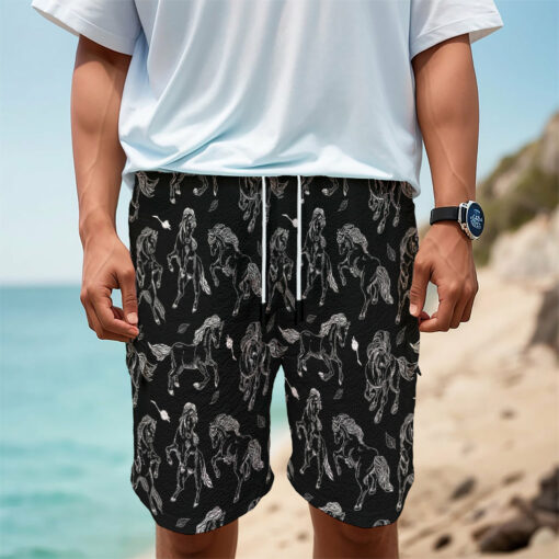 Black And White Horse Pattern Print Men's Cargo Shorts