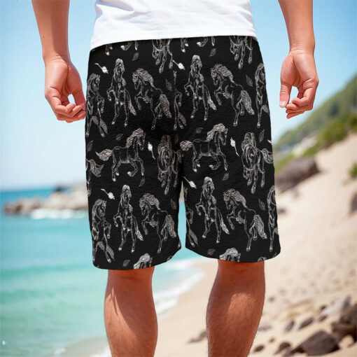 Black And White Horse Pattern Print Men's Cargo Shorts