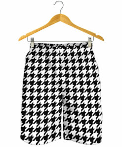Black And White Houndstooth Print Men's Shorts