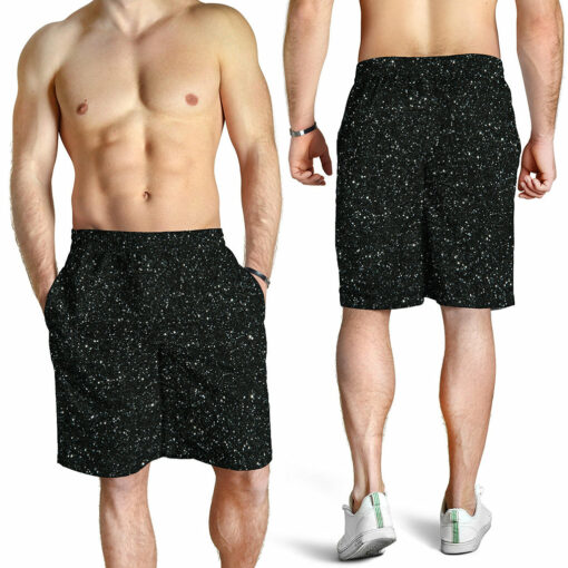 Black (NOT Real) Glitter Print Men's Shorts