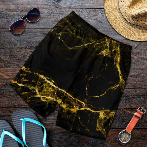 Black Gold Marble Print Men's Shorts