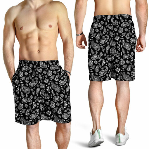 Black Paisley Bandana Pattern Print Men's Shorts