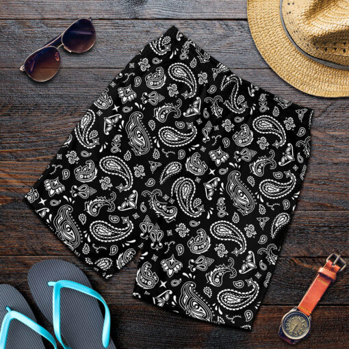 Black Paisley Bandana Pattern Print Men's Shorts