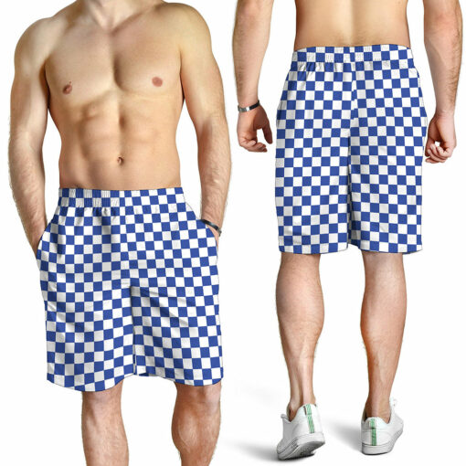 Blue And White Checkered Pattern Print Men's Shorts