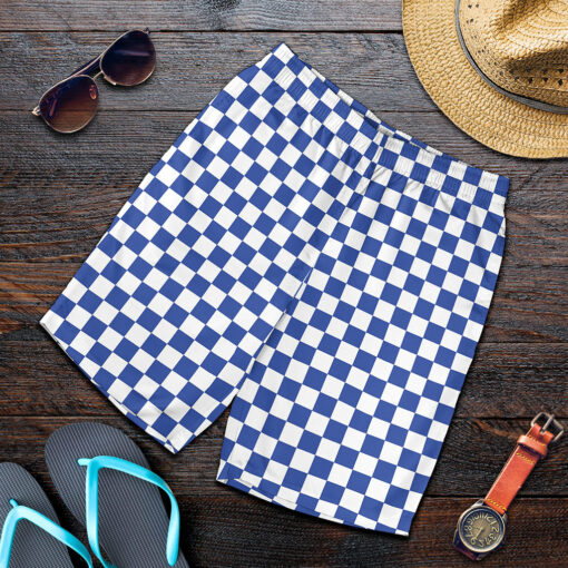 Blue And White Checkered Pattern Print Men's Shorts