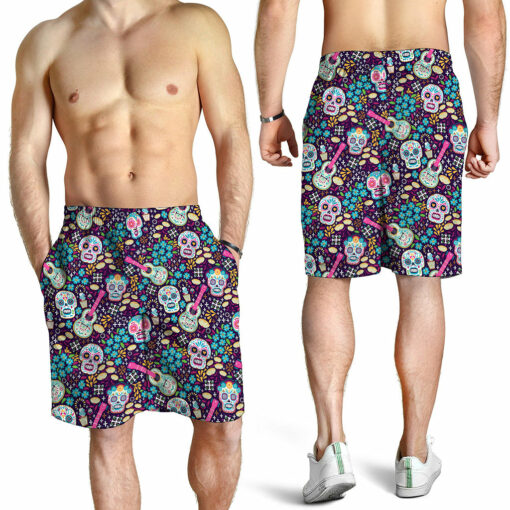 Calaveras Day Of The Dead Pattern Print Men's Shorts