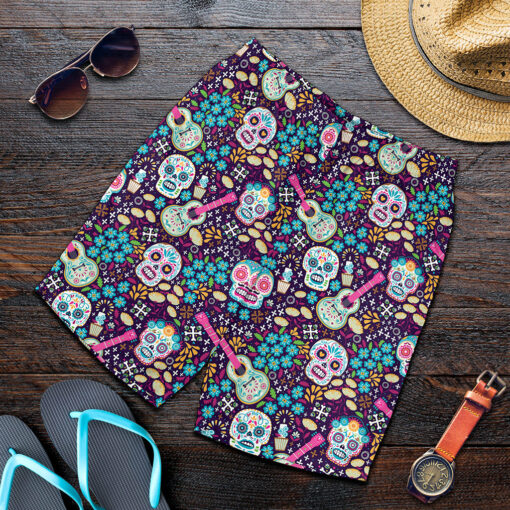 Calaveras Day Of The Dead Pattern Print Men's Shorts