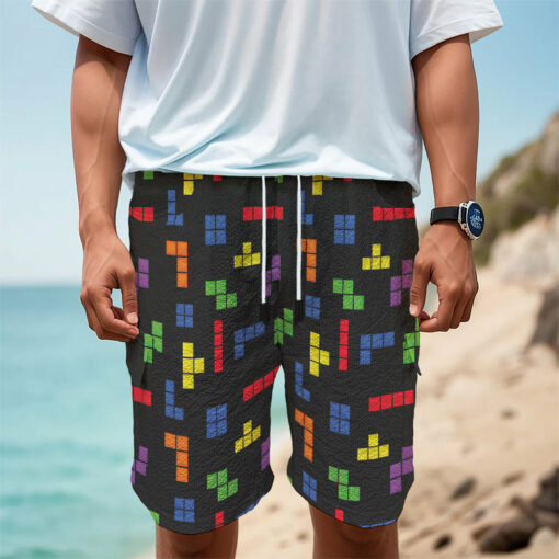 Colorful Block Puzzle Game Pattern Print Men's Cargo Shorts