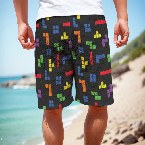 Colorful Block Puzzle Game Pattern Print Men's Cargo Shorts