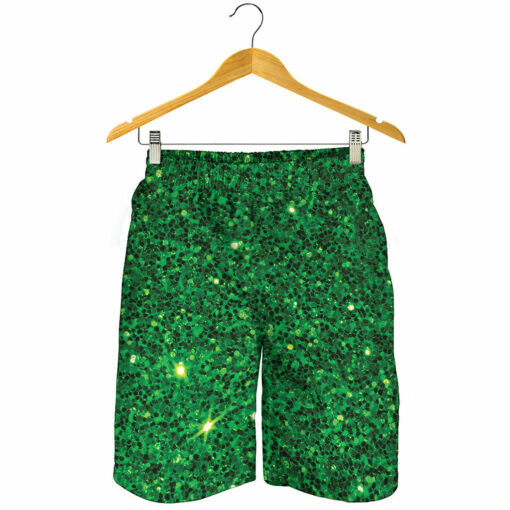 Green (NOT Real) Glitter Print Men's Shorts