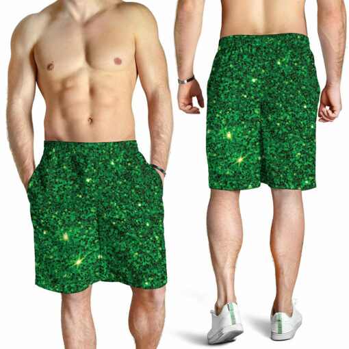 Green (NOT Real) Glitter Print Men's Shorts