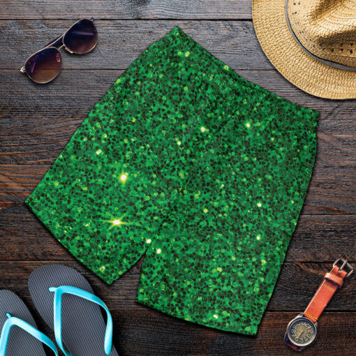 Green (NOT Real) Glitter Print Men's Shorts
