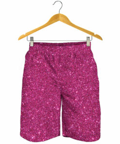 Magenta Pink (NOT Real) Glitter Print Men's Shorts