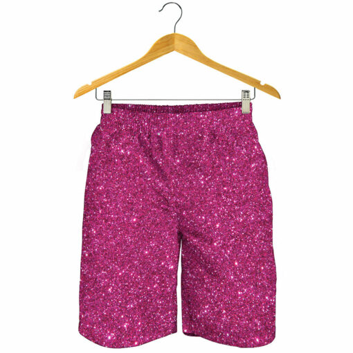 Magenta Pink (NOT Real) Glitter Print Men's Shorts