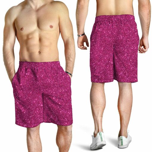 Magenta Pink (NOT Real) Glitter Print Men's Shorts