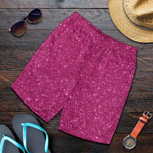 Magenta Pink (NOT Real) Glitter Print Men's Shorts