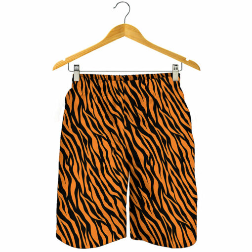 Orange And Black Tiger Stripe Print Men's Shorts