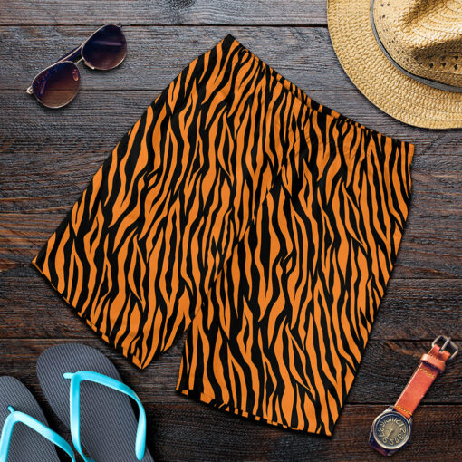 Orange And Black Tiger Stripe Print Men's Shorts