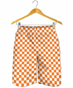 Orange And White Checkered Pattern Print Men's Shorts