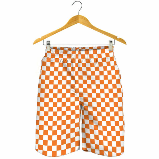 Orange And White Checkered Pattern Print Men's Shorts