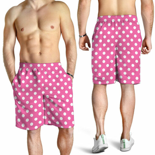 Pink And White Polka Dot Pattern Print Men's Shorts