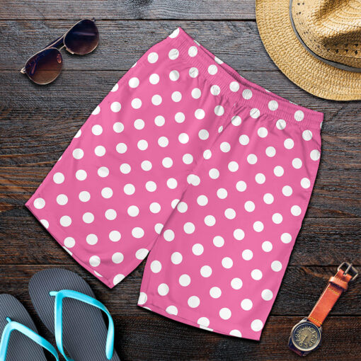Pink And White Polka Dot Pattern Print Men's Shorts