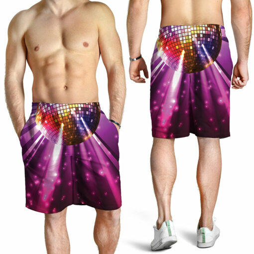 Purple Light Disco Ball Print Men's Shorts