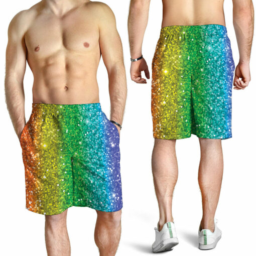 Rainbow (NOT Real) Glitter Print Men's Shorts