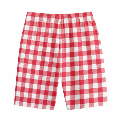 Raspberry Red And White Gingham Print Cotton Shorts