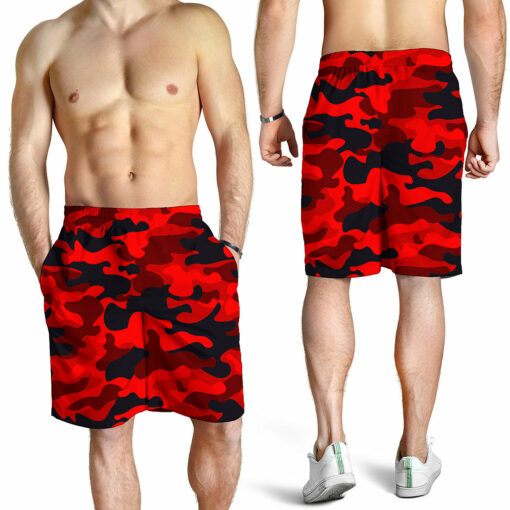 Red And Black Camouflage Print Men's Shorts