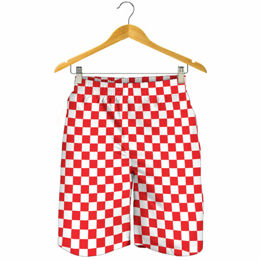 Red And White Checkered Pattern Print Men's Shorts