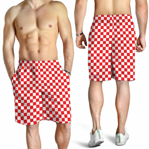 Red And White Checkered Pattern Print Men's Shorts