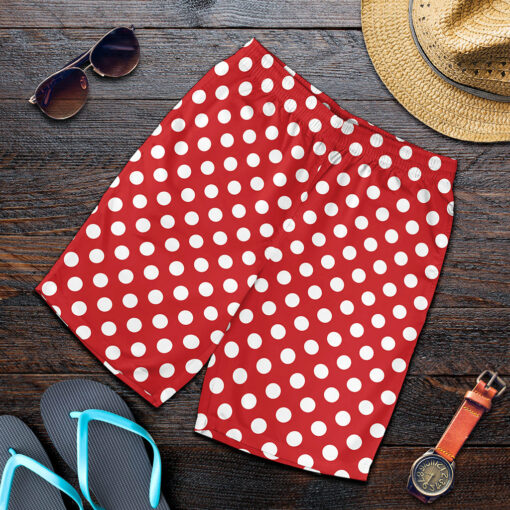 Red And White Polka Dot Pattern Print Men's Shorts
