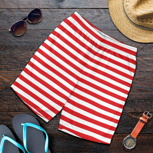 Red And White Striped Pattern Print Men's Shorts