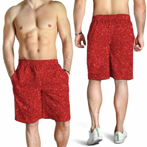 Red (NOT Real) Glitter Print Men's Shorts