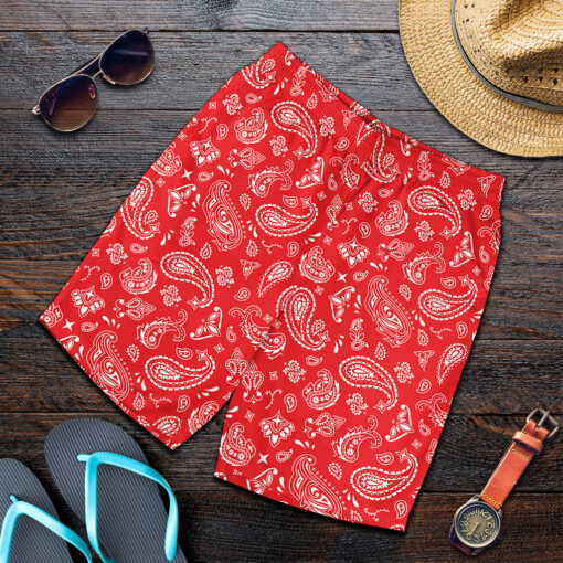 Red Paisley Bandana Pattern Print Men's Shorts