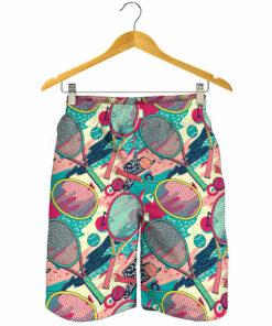 Retro Tennis Pattern Print Men's Shorts
