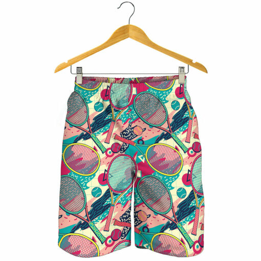 Retro Tennis Pattern Print Men's Shorts