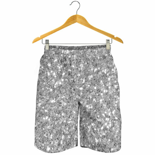 Silver (NOT Real) Glitter Print Men's Shorts