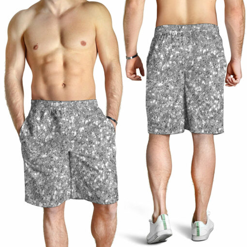 Silver (NOT Real) Glitter Print Men's Shorts