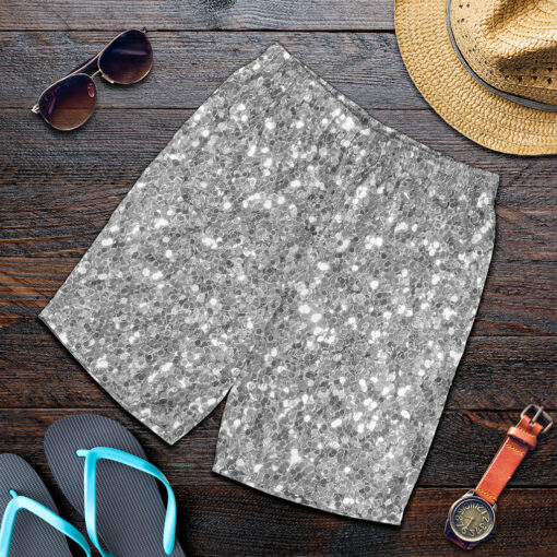 Silver (NOT Real) Glitter Print Men's Shorts