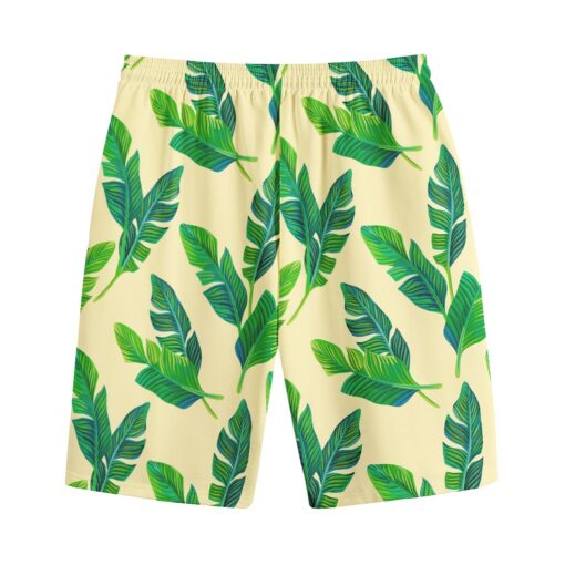 Tropical Banana Palm Leaf Pattern Print Cotton Shorts