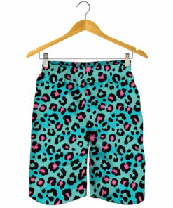 Turquoise And Pink Leopard Print Men's Shorts