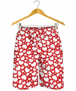 White And Red Heart Pattern Print Men's Shorts