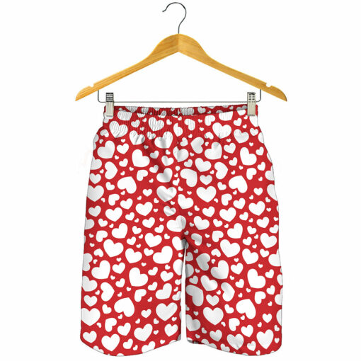 White And Red Heart Pattern Print Men's Shorts