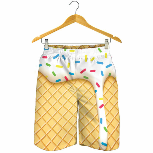 White Ice Cream Melted Print Men's Shorts