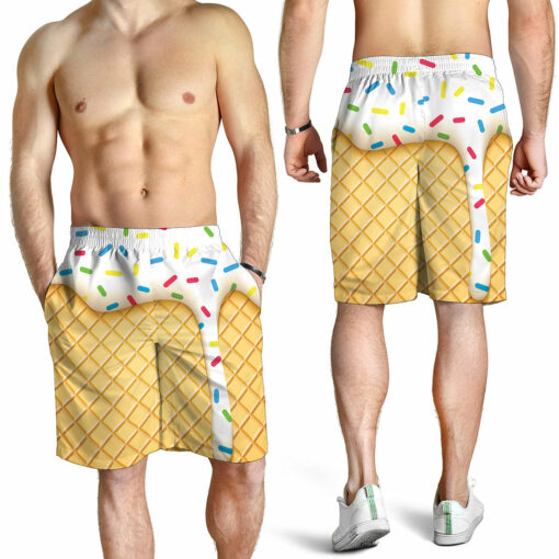White Ice Cream Melted Print Men's Shorts