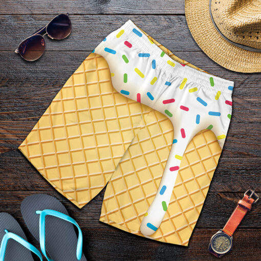 White Ice Cream Melted Print Men's Shorts