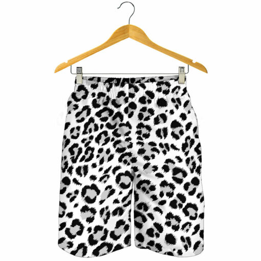 White Leopard Print Men's Shorts